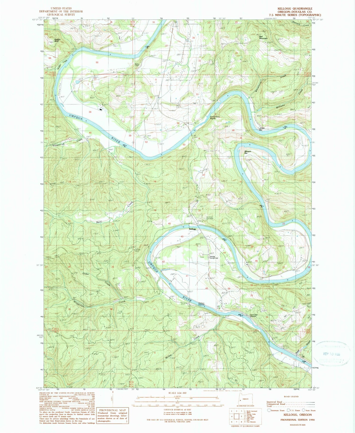 Classic USGS Kellogg Oregon 7.5'x7.5' Topo Map Image