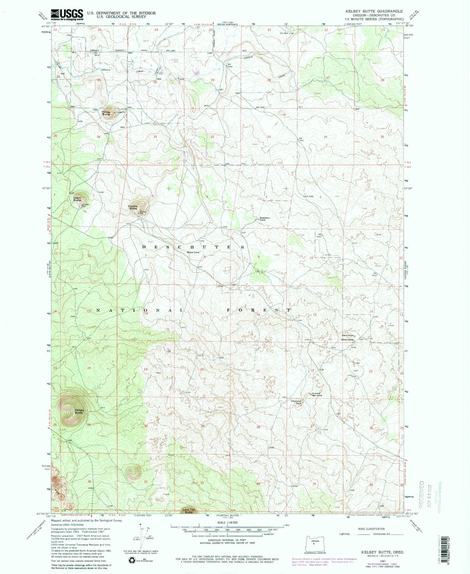 Classic USGS Kelsey Butte Oregon 7.5'x7.5' Topo Map Image