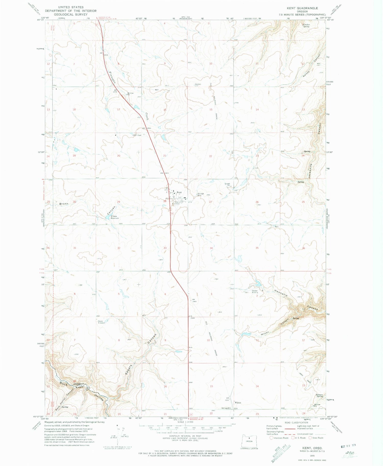Classic USGS Kent Oregon 7.5'x7.5' Topo Map Image