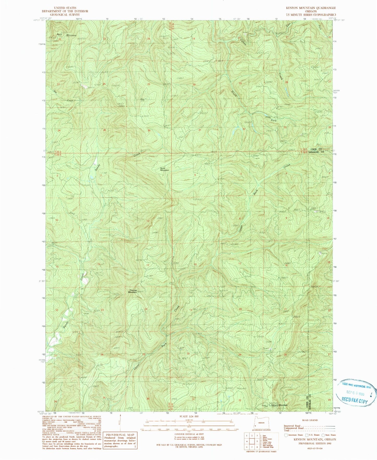 Classic USGS Kenyon Mountain Oregon 7.5'x7.5' Topo Map Image