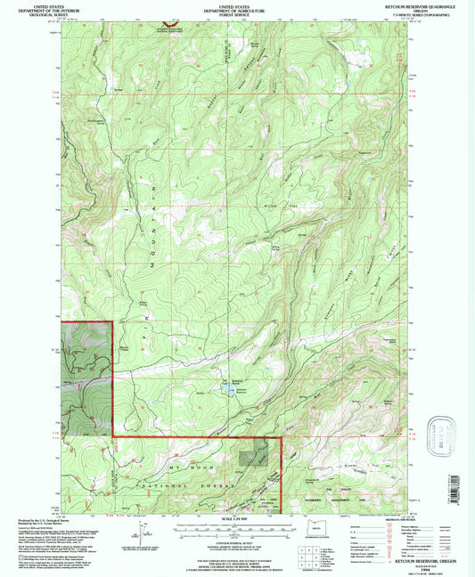 Classic USGS Ketchum Reservoir Oregon 7.5'x7.5' Topo Map Image