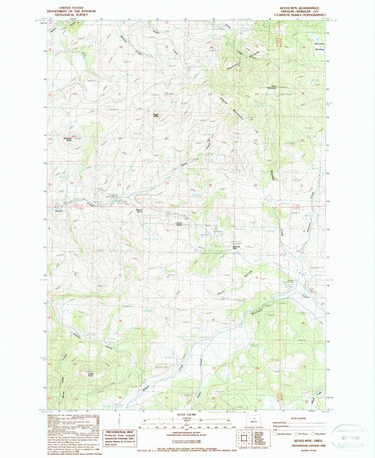 Classic USGS Keyes Mountain Oregon 7.5'x7.5' Topo Map Image