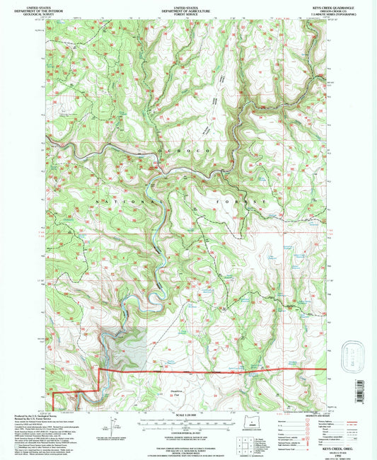 Classic USGS Keys Creek Oregon 7.5'x7.5' Topo Map Image