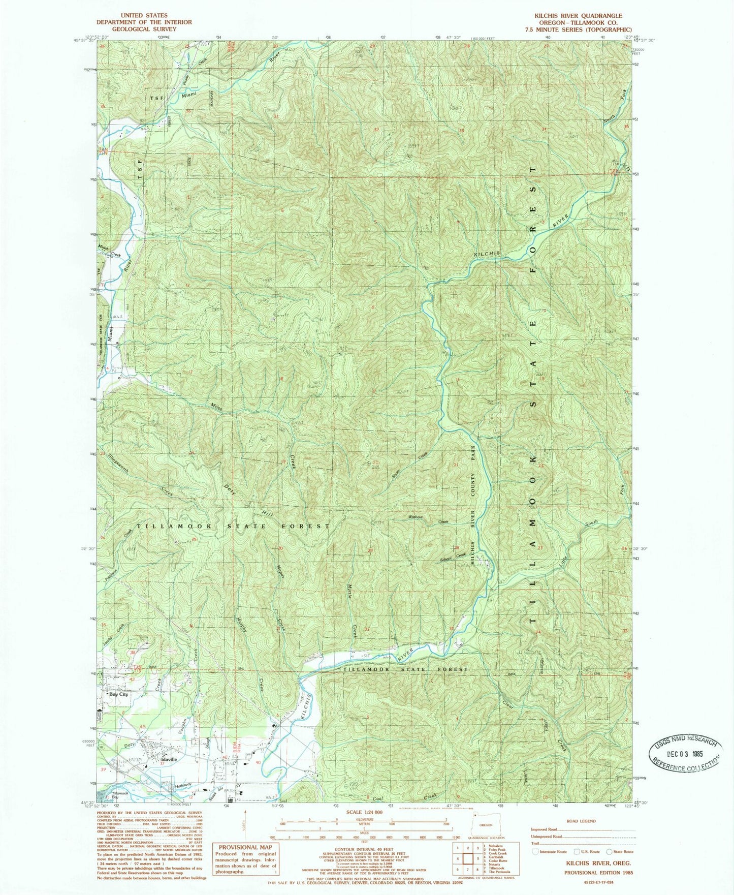 Classic USGS Kilchis River Oregon 7.5'x7.5' Topo Map Image