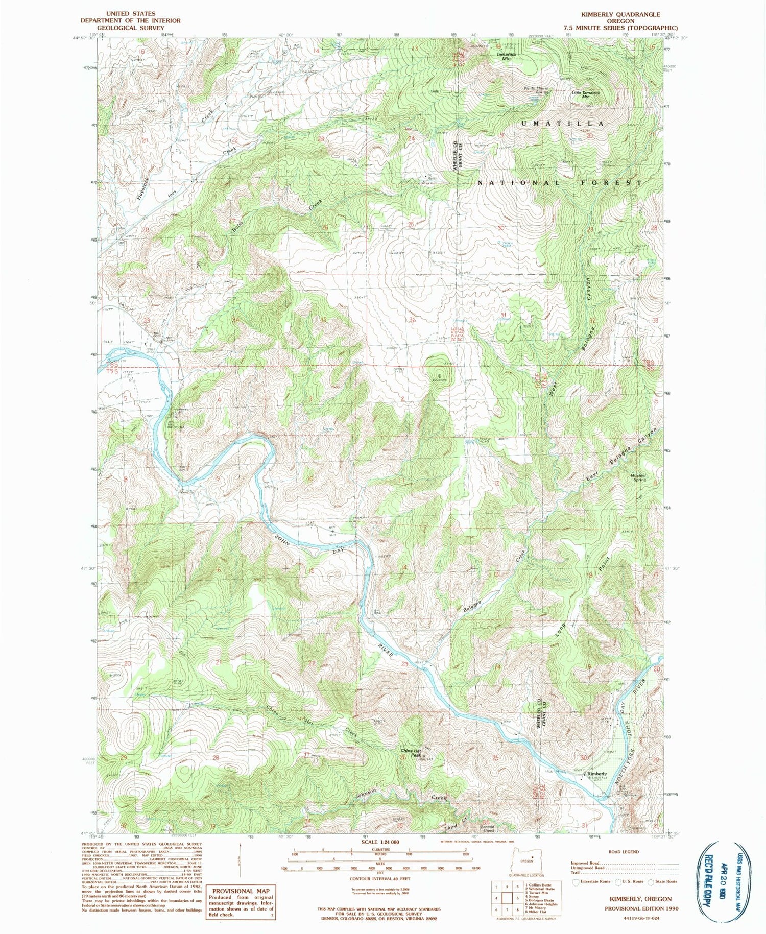 Classic USGS Kimberly Oregon 7.5'x7.5' Topo Map Image