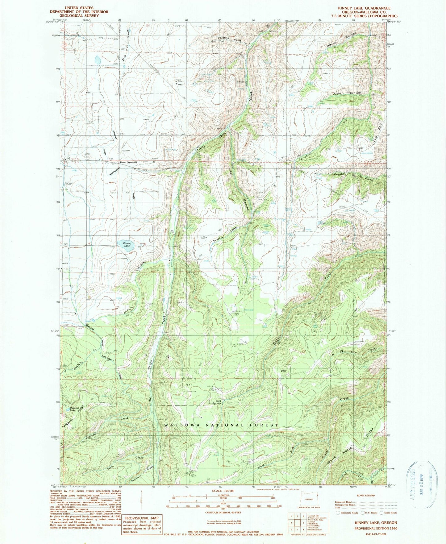 Classic USGS Kinney Lake Oregon 7.5'x7.5' Topo Map Image