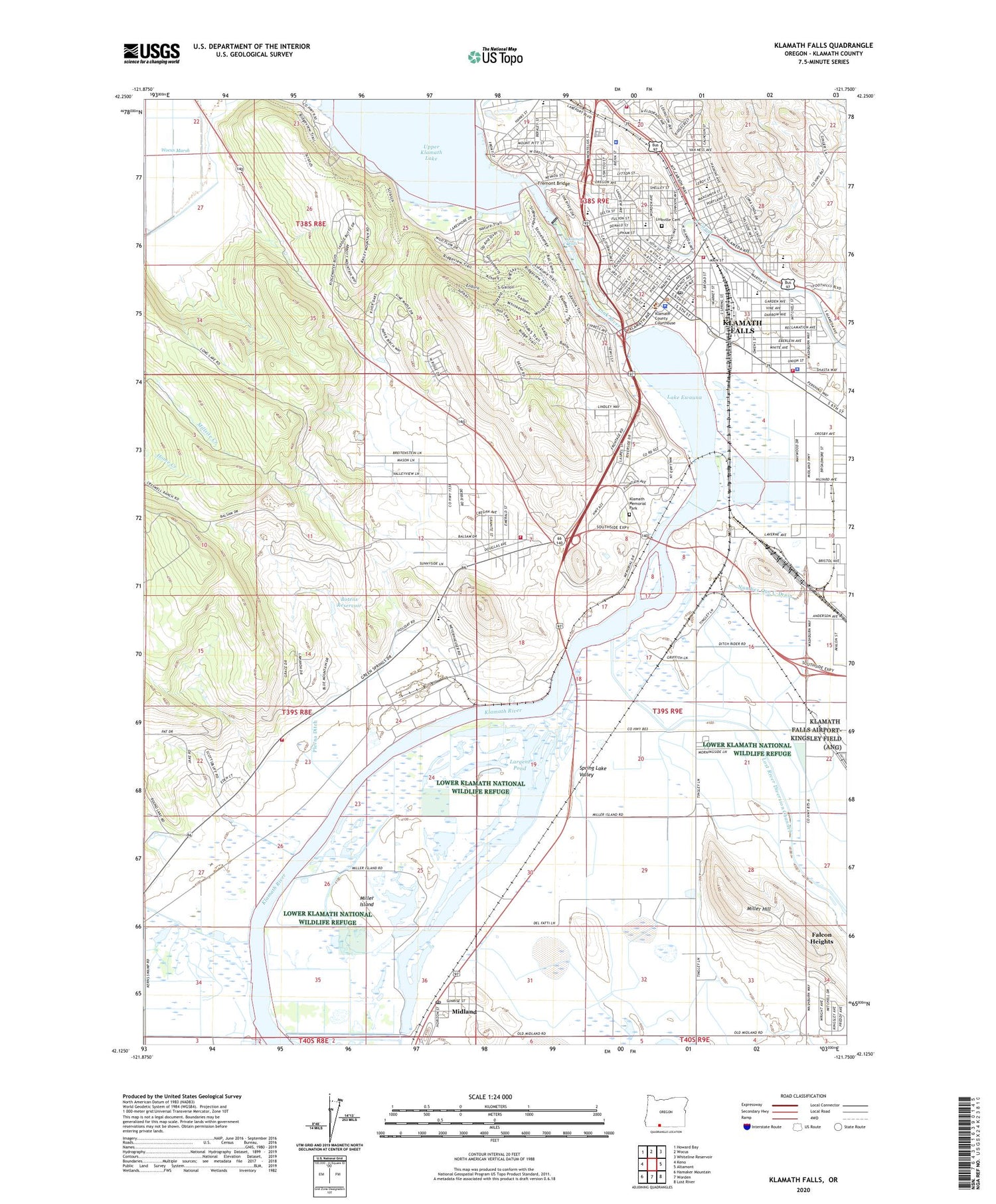 Klamath Falls Oregon US Topo Map Image