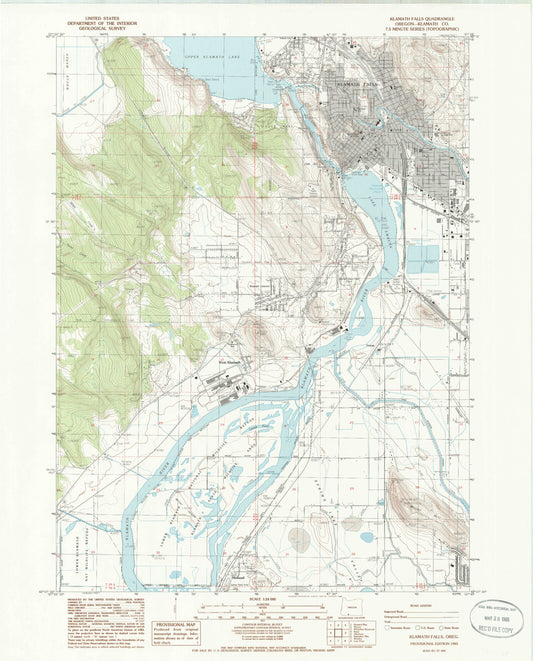 Classic USGS Klamath Falls Oregon 7.5'x7.5' Topo Map Image
