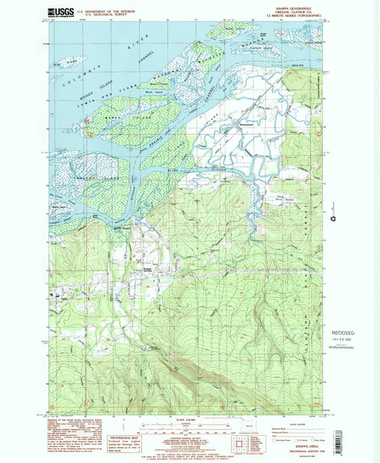 Classic USGS Knappa Oregon 7.5'x7.5' Topo Map Image