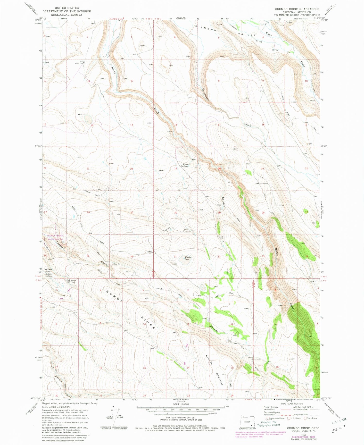 Classic USGS Krumbo Ridge Oregon 7.5'x7.5' Topo Map Image