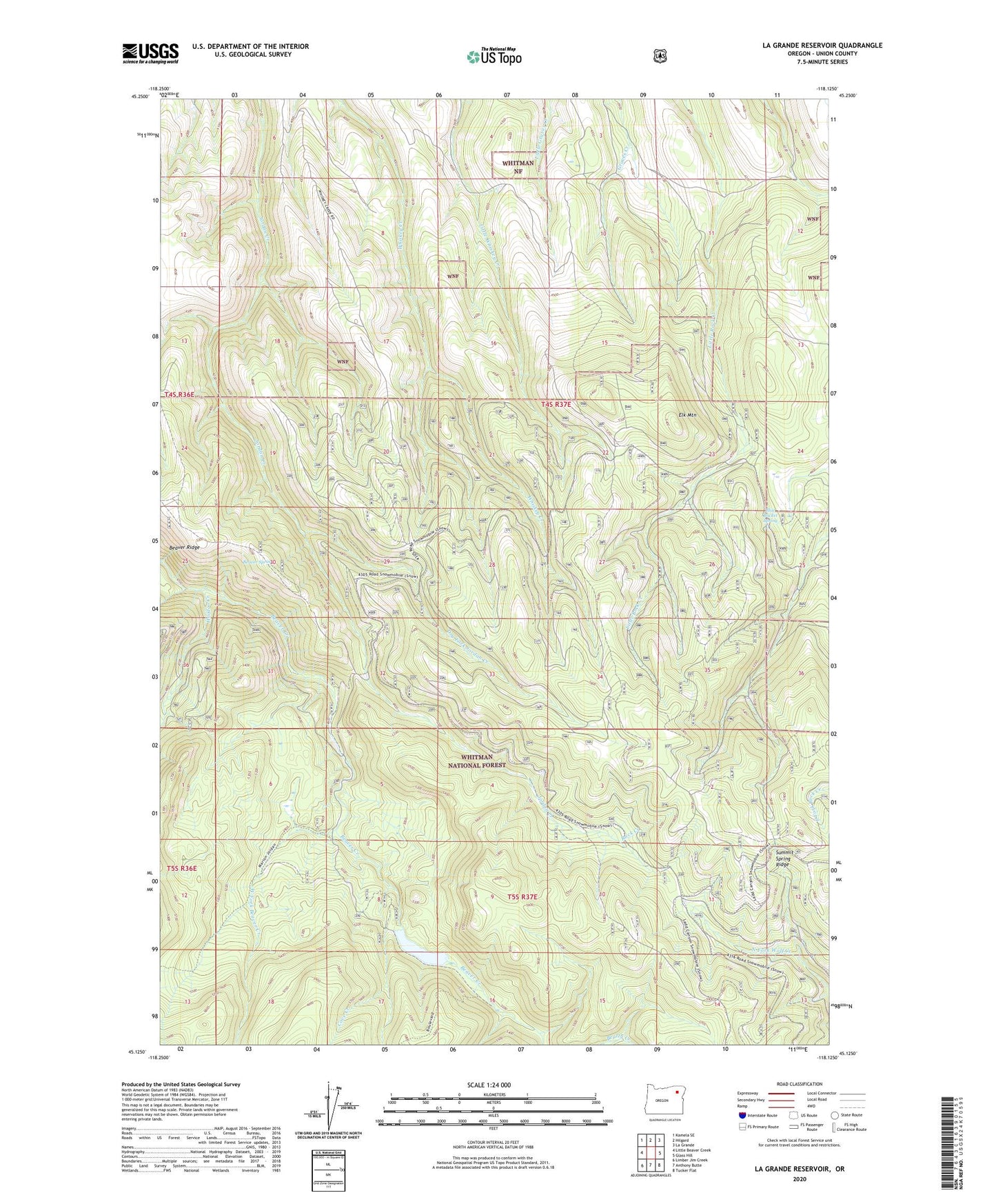 La Grande Reservoir Oregon US Topo Map Image