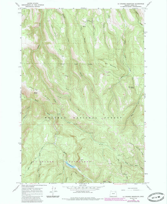 Classic USGS La Grande Reservoir Oregon 7.5'x7.5' Topo Map Image