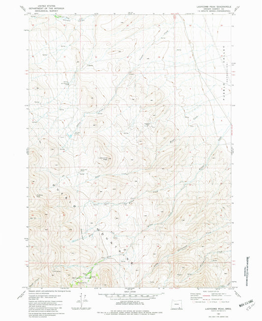 Classic USGS Ladycomb Peak Oregon 7.5'x7.5' Topo Map Image