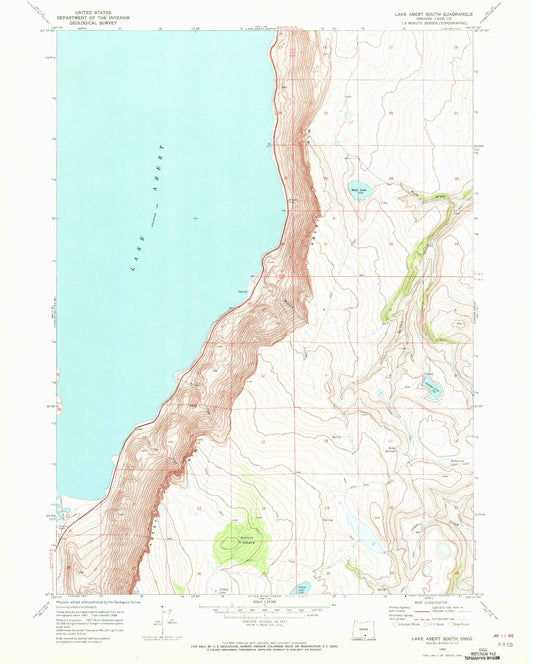 Classic USGS Lake Abert South Oregon 7.5'x7.5' Topo Map Image