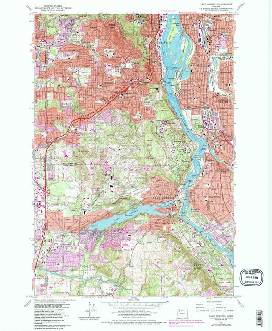 Classic USGS Lake Oswego Oregon 7.5'x7.5' Topo Map Image