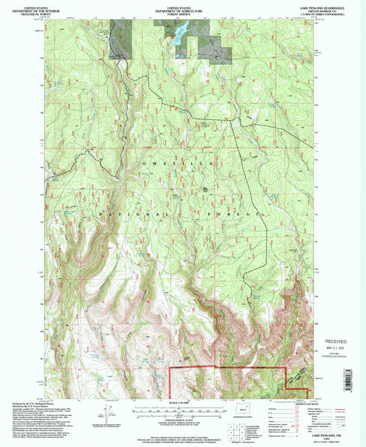 Classic USGS Lake Penland Oregon 7.5'x7.5' Topo Map Image