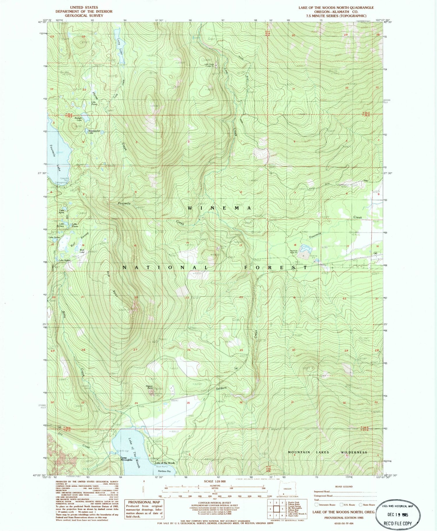 Classic USGS Lake of the Woods North Oregon 7.5'x7.5' Topo Map Image