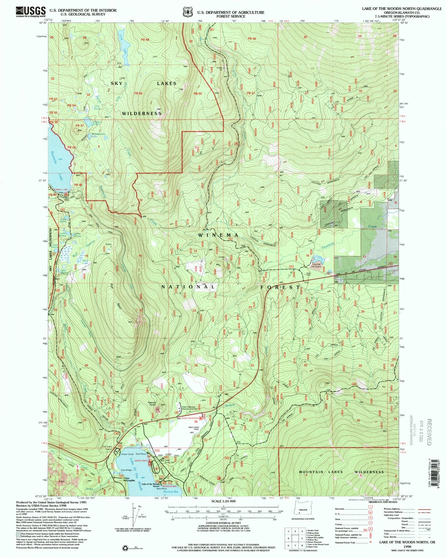 Classic USGS Lake of the Woods North Oregon 7.5'x7.5' Topo Map Image