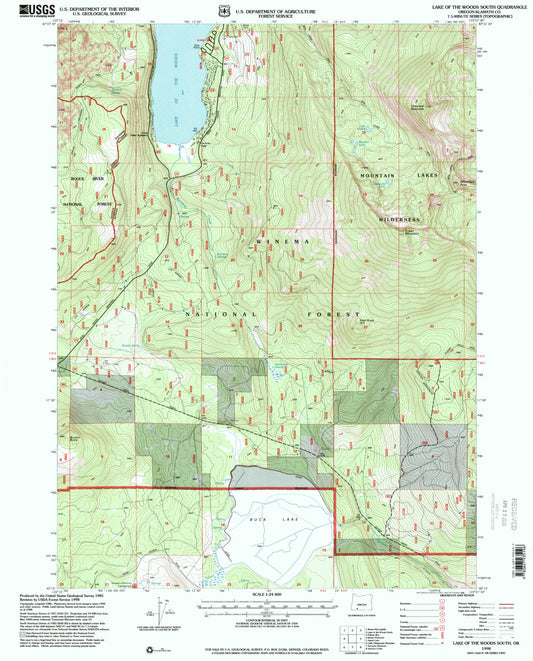 Classic USGS Lake of the Woods South Oregon 7.5'x7.5' Topo Map Image