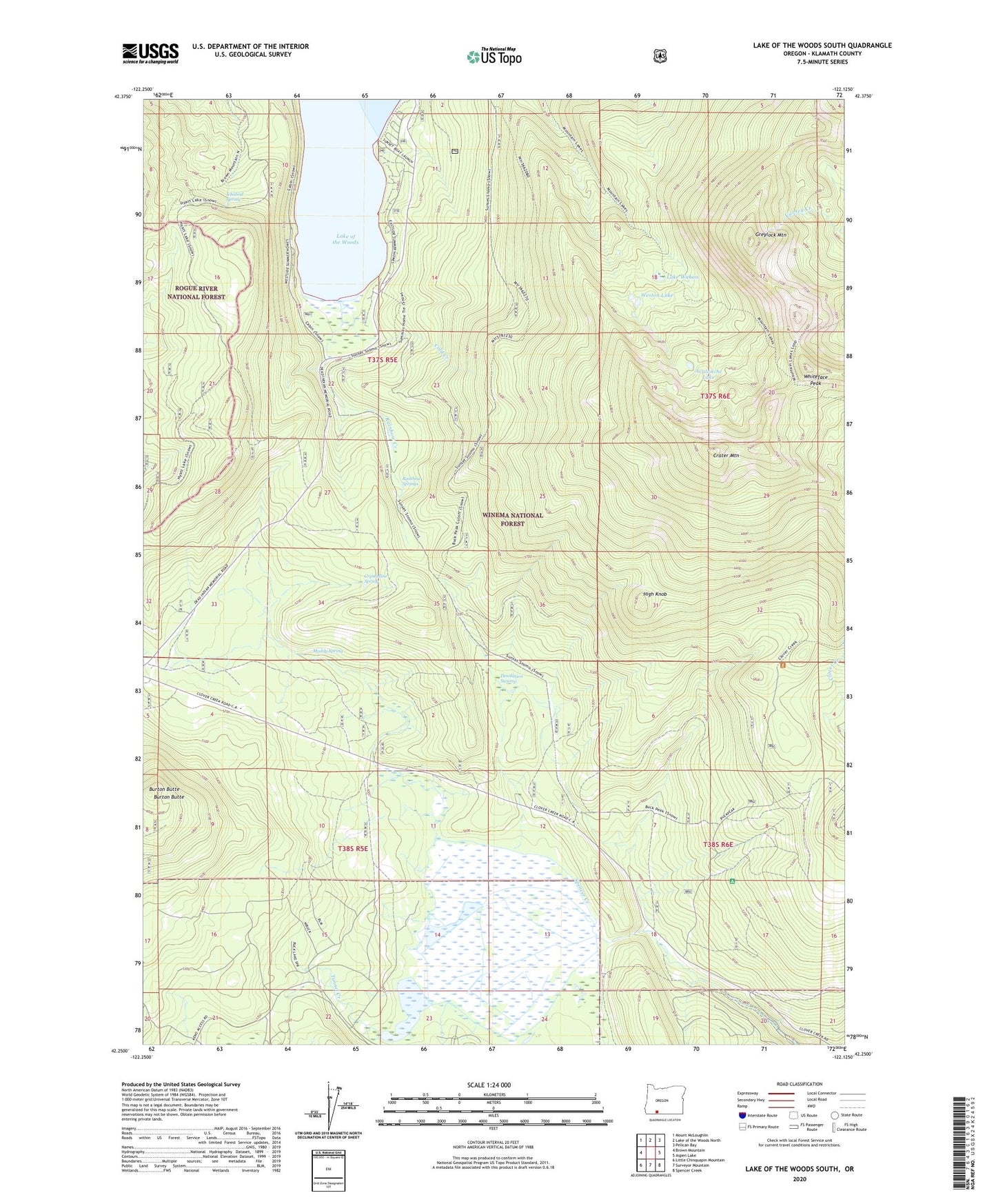 Lake of the Woods South Oregon US Topo Map Image