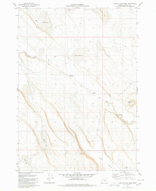 Classic USGS Lake on the Trail Oregon 7.5'x7.5' Topo Map Image
