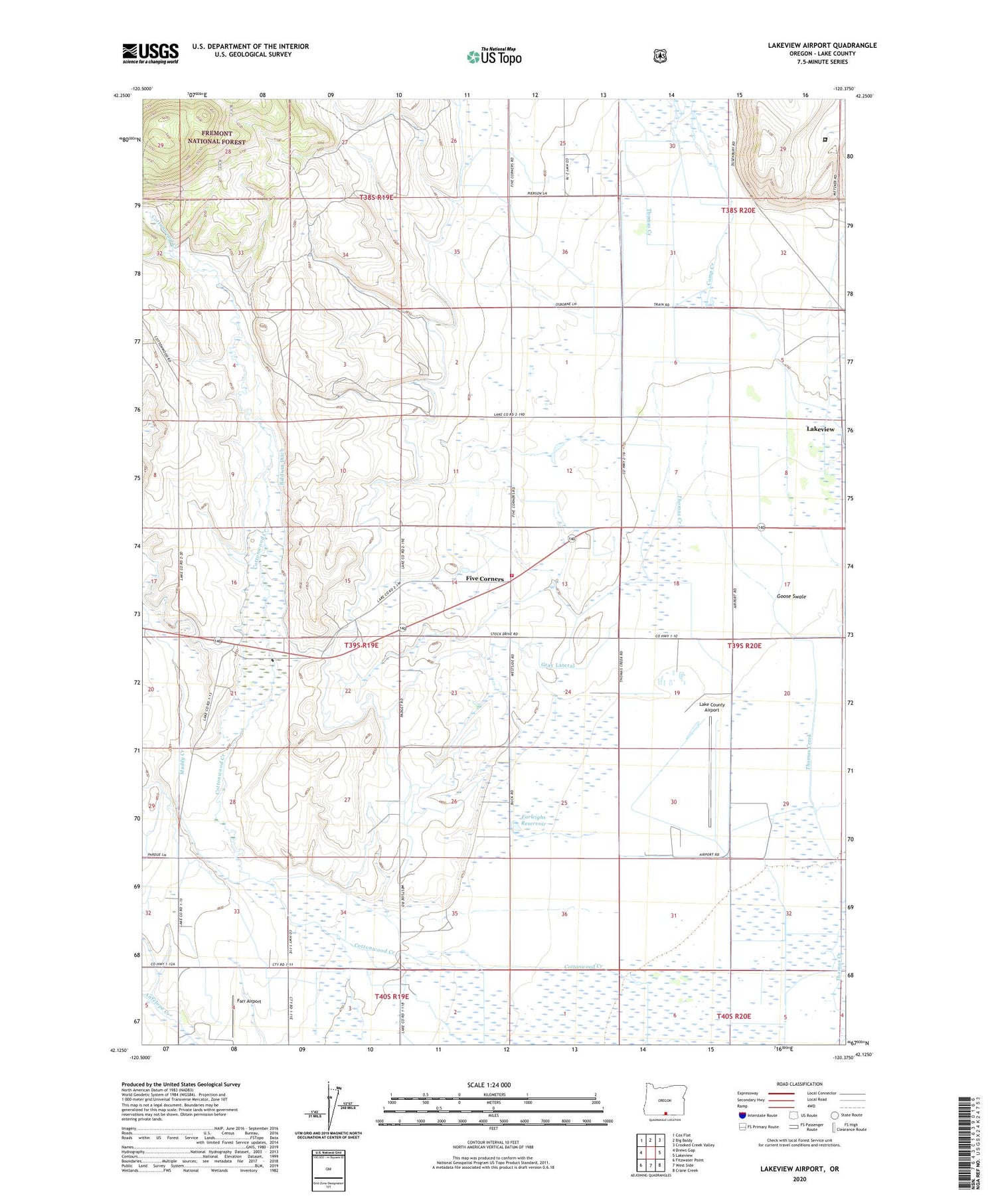 Lakeview Airport Oregon US Topo Map Image