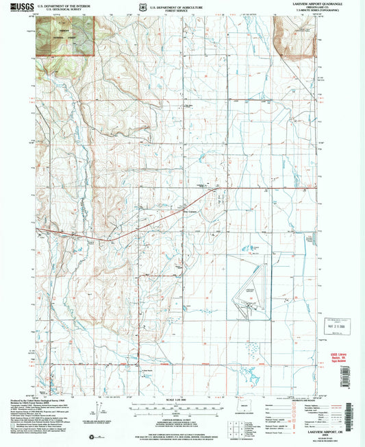 Classic USGS Lakeview Airport Oregon 7.5'x7.5' Topo Map Image