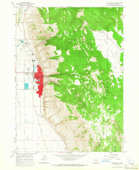 Classic USGS Lakeview Oregon 7.5'x7.5' Topo Map Image