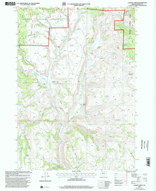 Classic USGS Landing Creek Oregon 7.5'x7.5' Topo Map Image