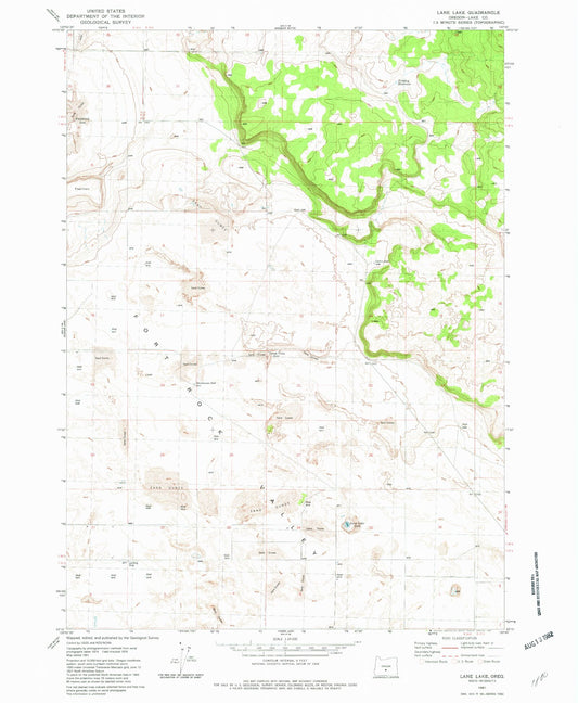Classic USGS Lane Lake Oregon 7.5'x7.5' Topo Map Image