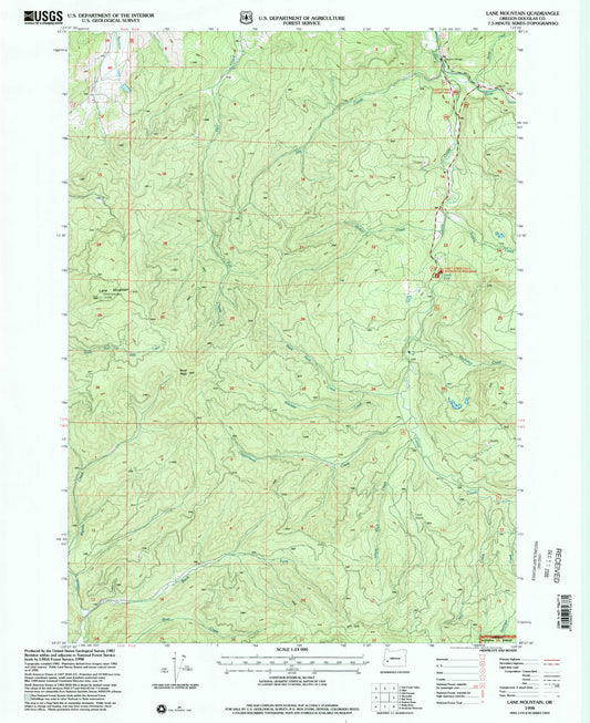 Classic USGS Lane Mountain Oregon 7.5'x7.5' Topo Map Image
