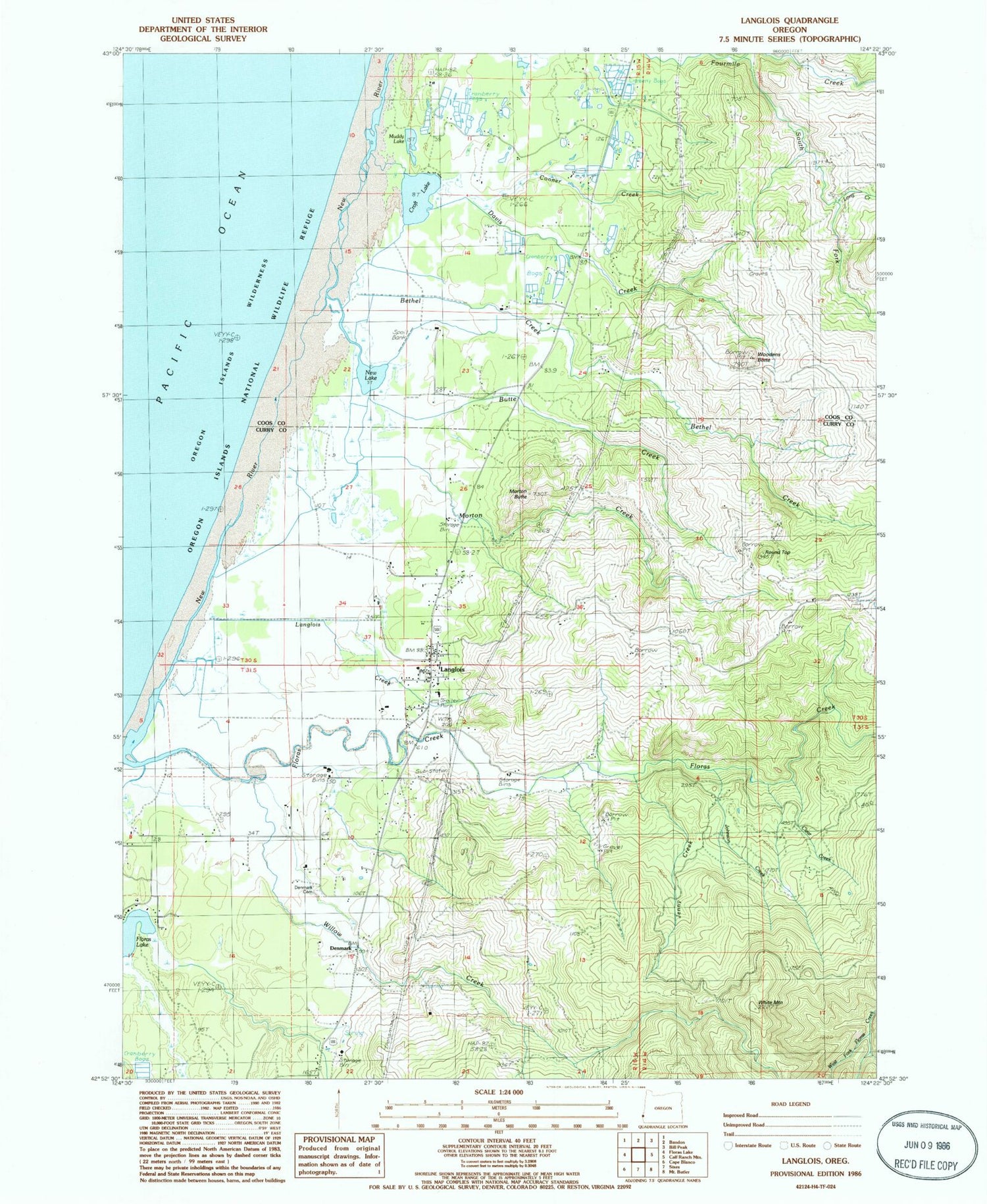 Classic USGS Langlois Oregon 7.5'x7.5' Topo Map Image