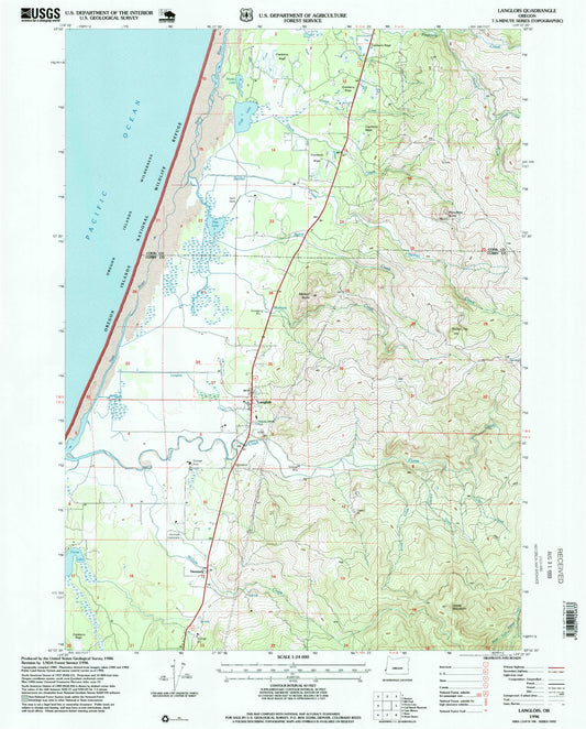 Classic USGS Langlois Oregon 7.5'x7.5' Topo Map Image