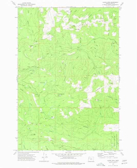 Classic USGS Laurel Mountain Oregon 7.5'x7.5' Topo Map Image