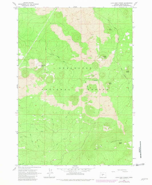 Classic USGS Lava Cast Forest Oregon 7.5'x7.5' Topo Map Image