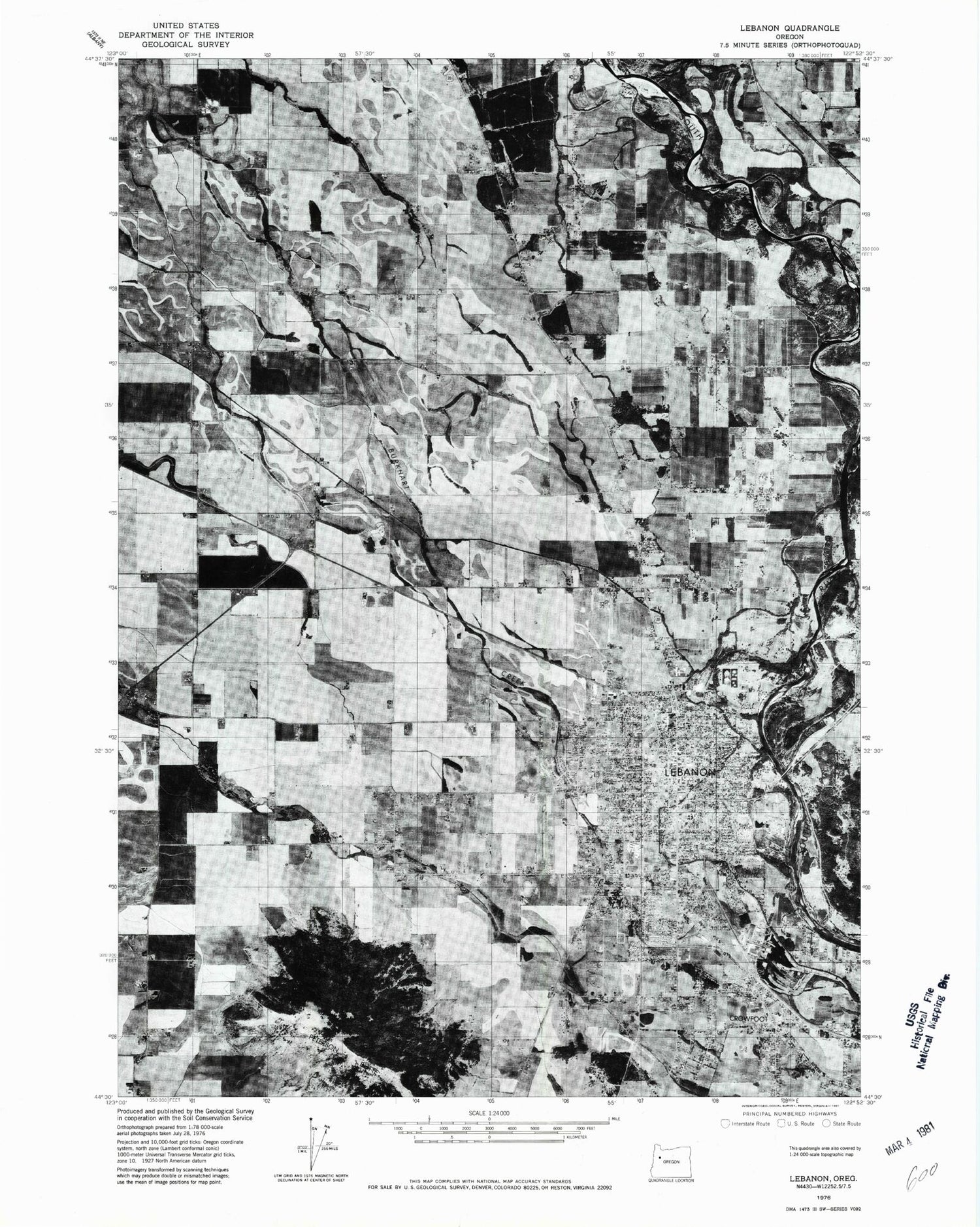 Classic USGS Lebanon Oregon 7.5'x7.5' Topo Map Image