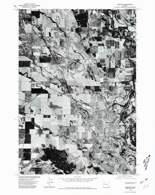 Classic USGS Lebanon Oregon 7.5'x7.5' Topo Map Image
