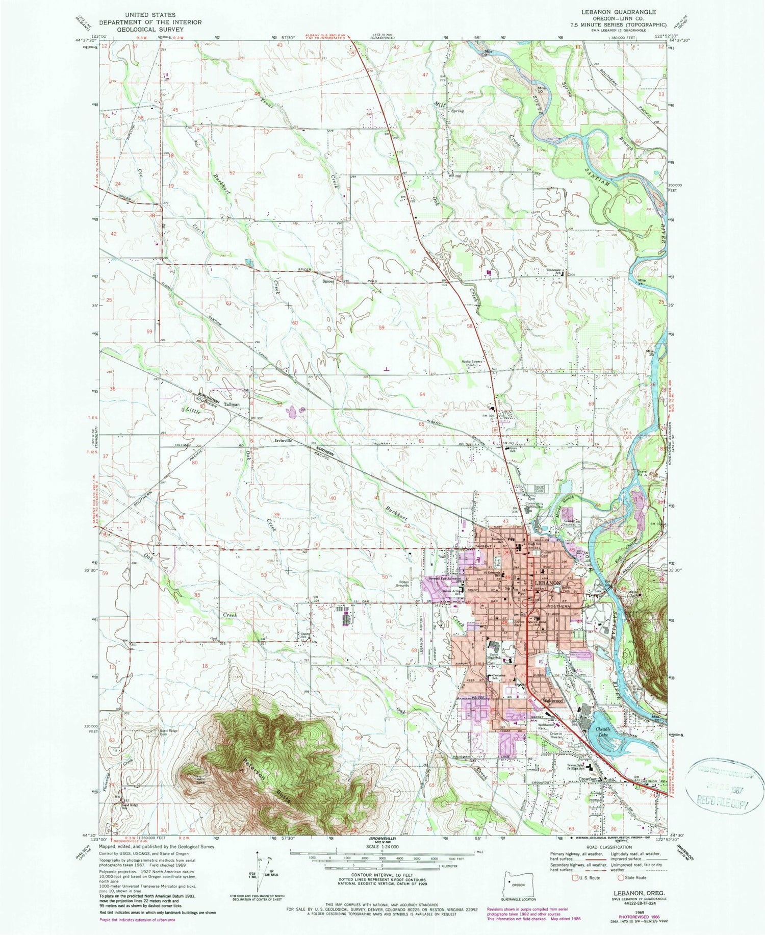 Classic USGS Lebanon Oregon 7.5'x7.5' Topo Map Image