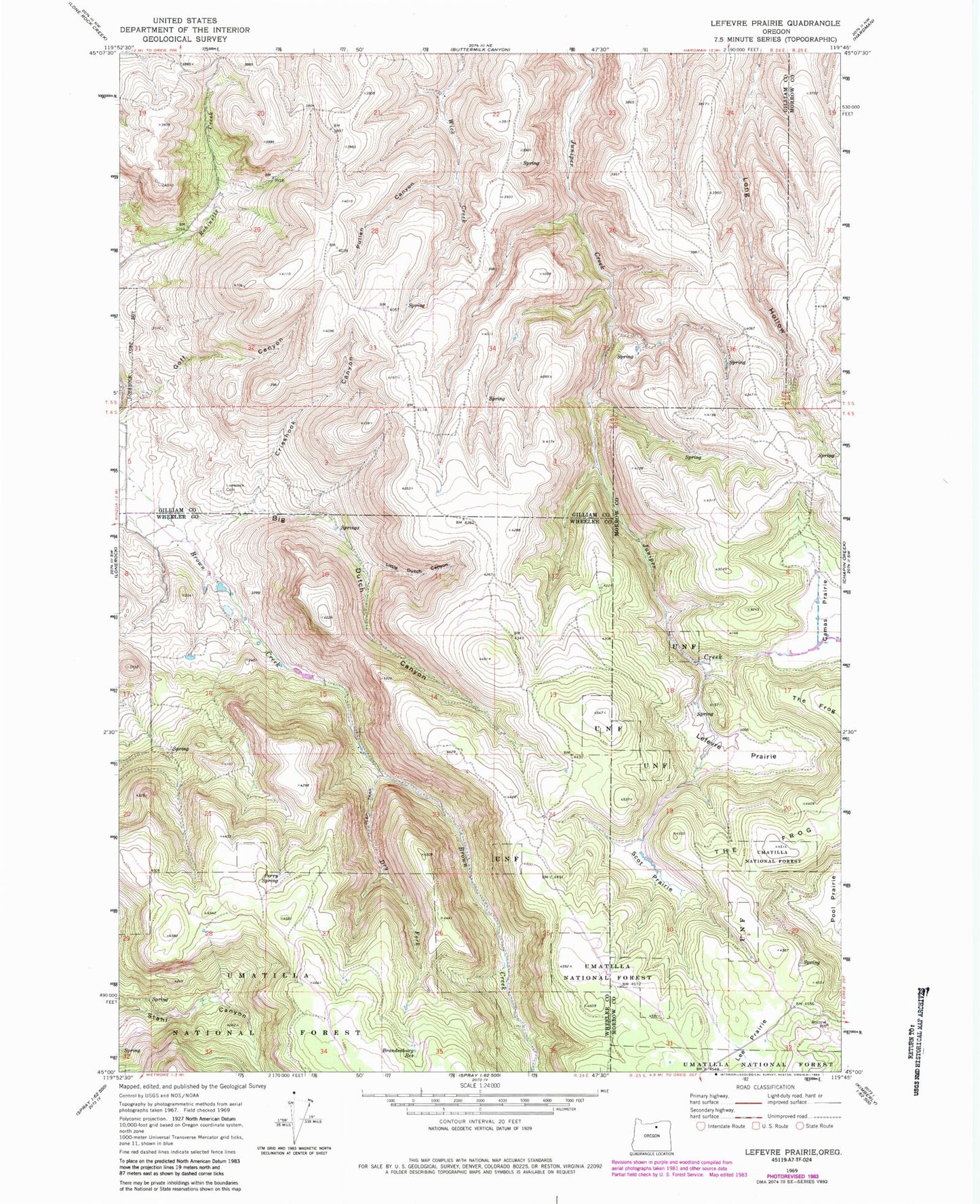 Classic USGS Lefevre Prairie Oregon 7.5'x7.5' Topo Map Image