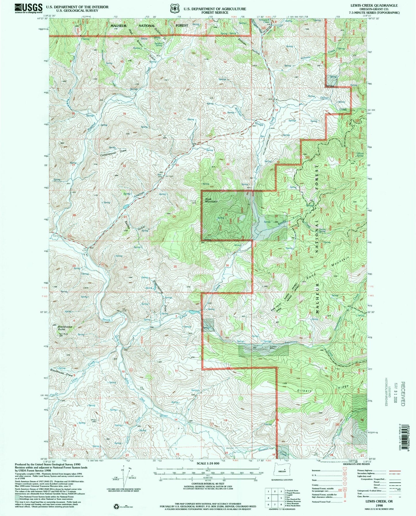 Classic USGS Lewis Creek Oregon 7.5'x7.5' Topo Map Image