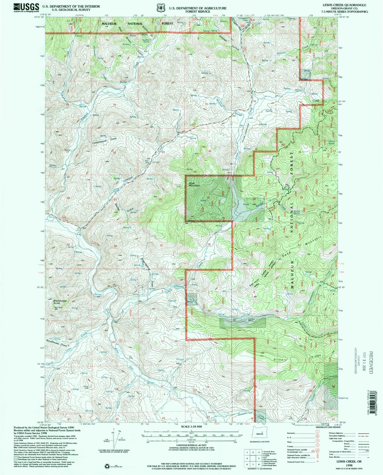 Classic USGS Lewis Creek Oregon 7.5'x7.5' Topo Map Image