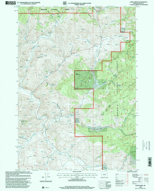 Classic USGS Lewis Creek Oregon 7.5'x7.5' Topo Map Image