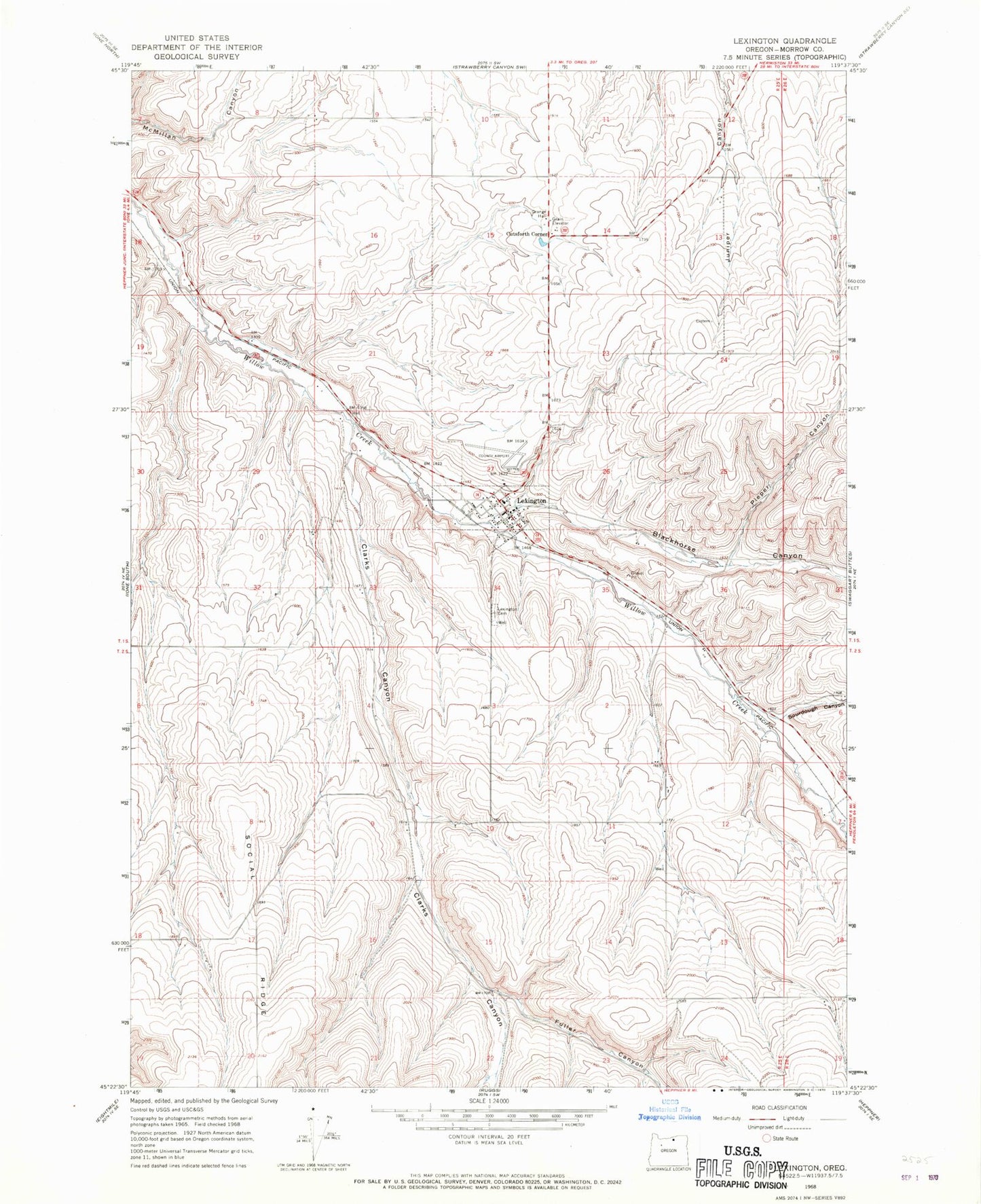 Classic USGS Lexington Oregon 7.5'x7.5' Topo Map Image