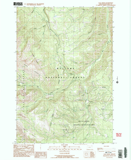 Classic USGS Lick Creek Oregon 7.5'x7.5' Topo Map Image