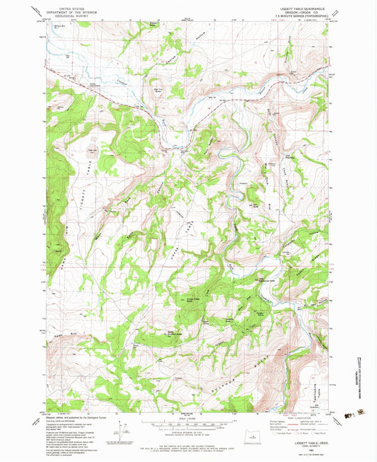 Classic USGS Liggett Table Oregon 7.5'x7.5' Topo Map Image