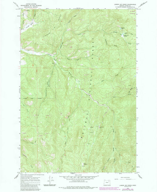 Classic USGS Limber Jim Creek Oregon 7.5'x7.5' Topo Map Image