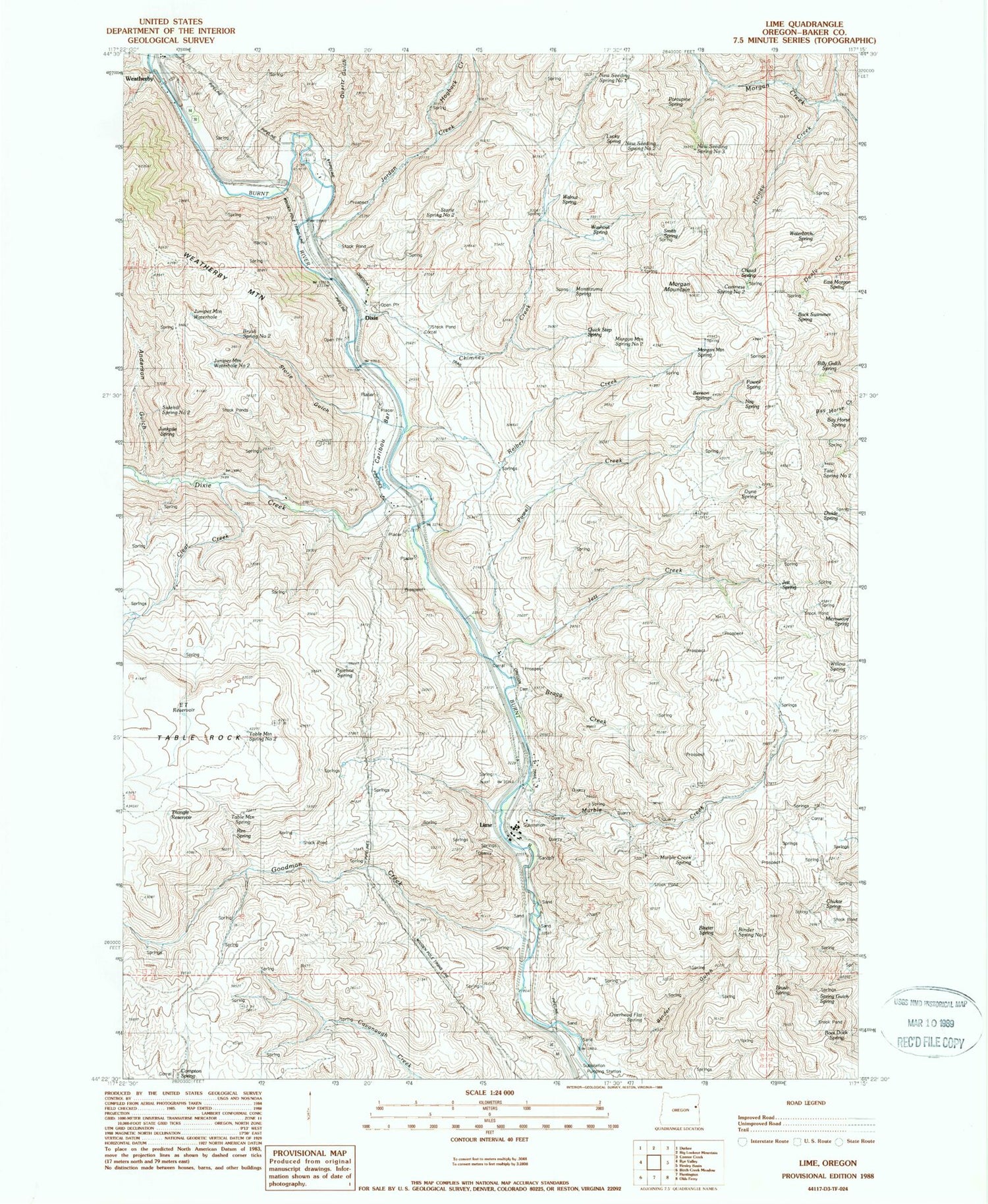 Classic USGS Lime Oregon 7.5'x7.5' Topo Map Image