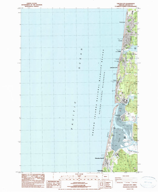 Classic USGS Lincoln City Oregon 7.5'x7.5' Topo Map Image