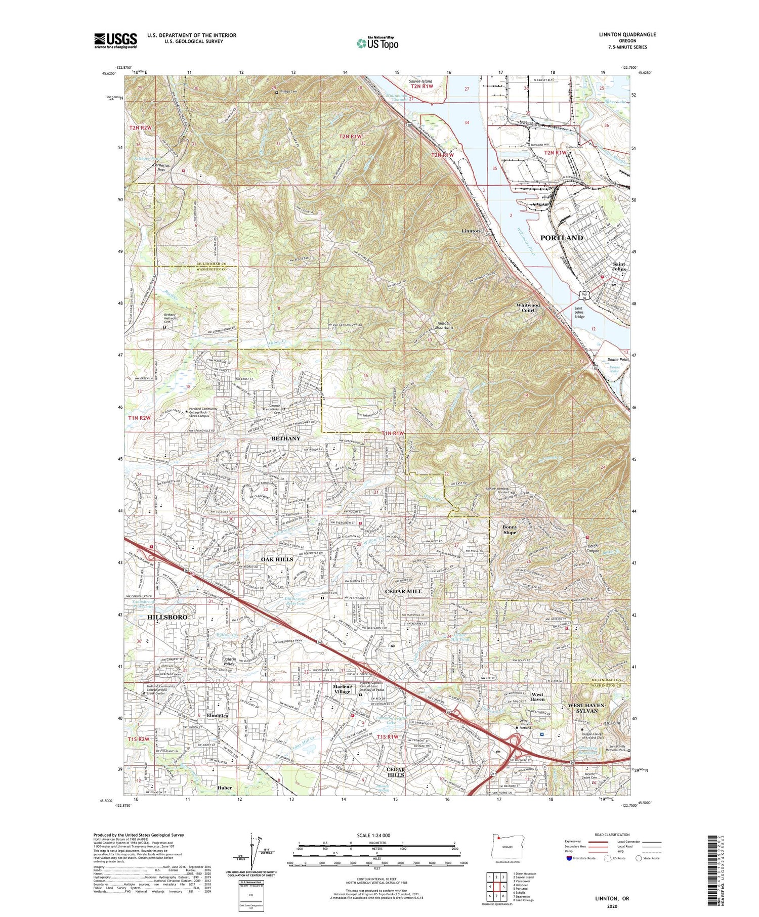 Linnton Oregon US Topo Map Image