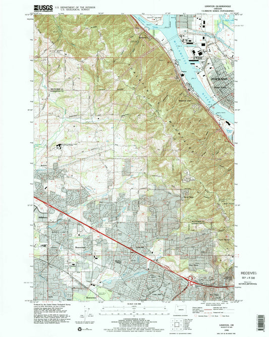 Classic USGS Linnton Oregon 7.5'x7.5' Topo Map Image